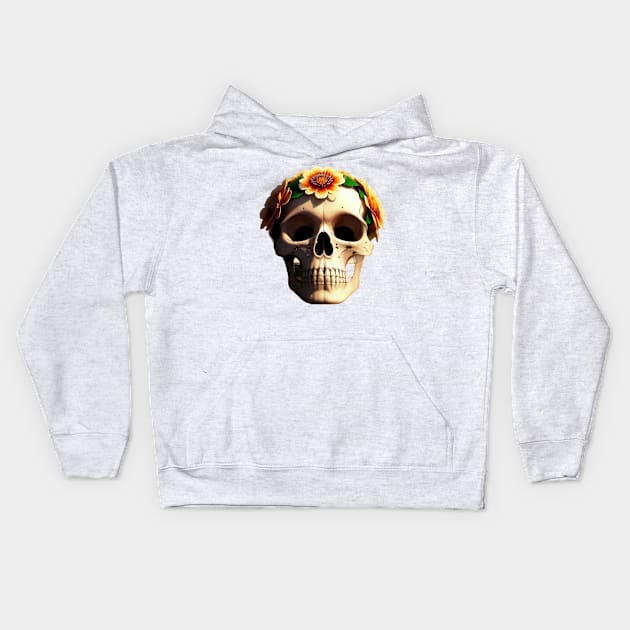 Just a Scull With Flowers 3 Kids Hoodie by Dmytro